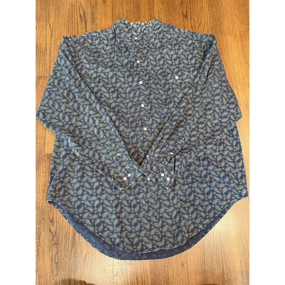 Vintage Anchor Bay Paisley Button Down Shirt Mens XXL Blue 90s Distressed